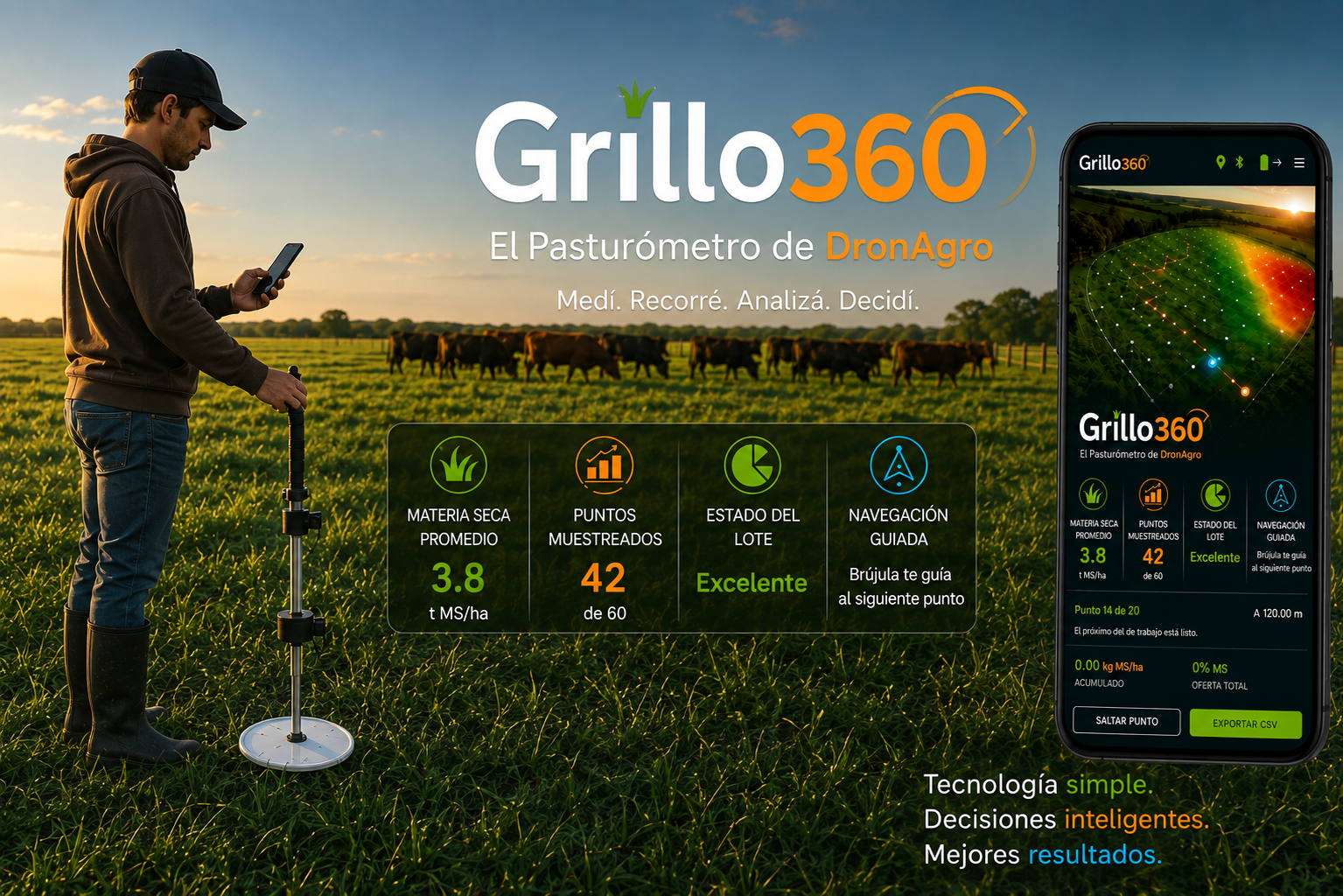 Bastón Medidor Pasturómetro Grillo 360